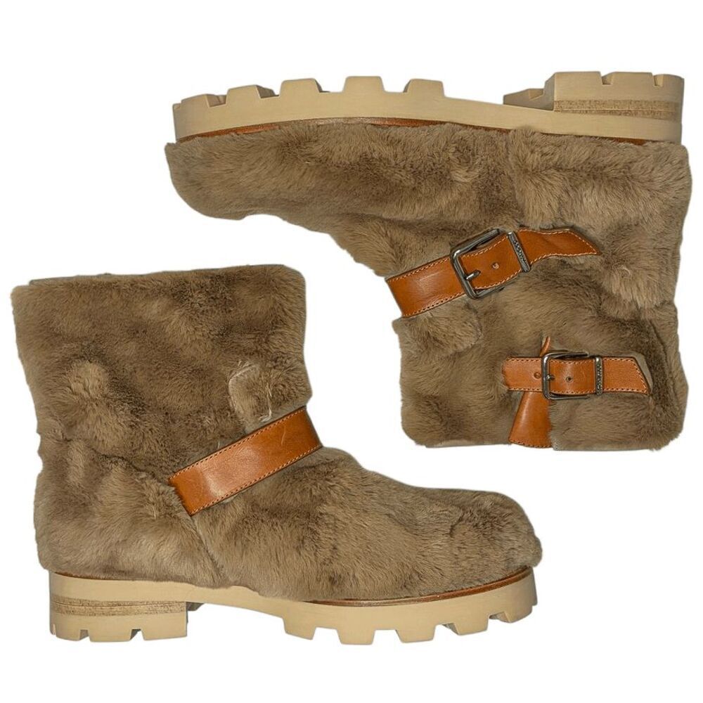 Jimmy Choo Youth II Teddy Faux Fur Ankle Boots Tan Size 40 Women’s Designer - Picture 5 of 10